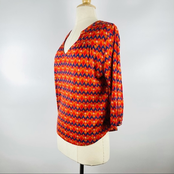LUCKY BRAND Mirna Geo Top in Orange Chevron Size Small - Picture 4 of 10